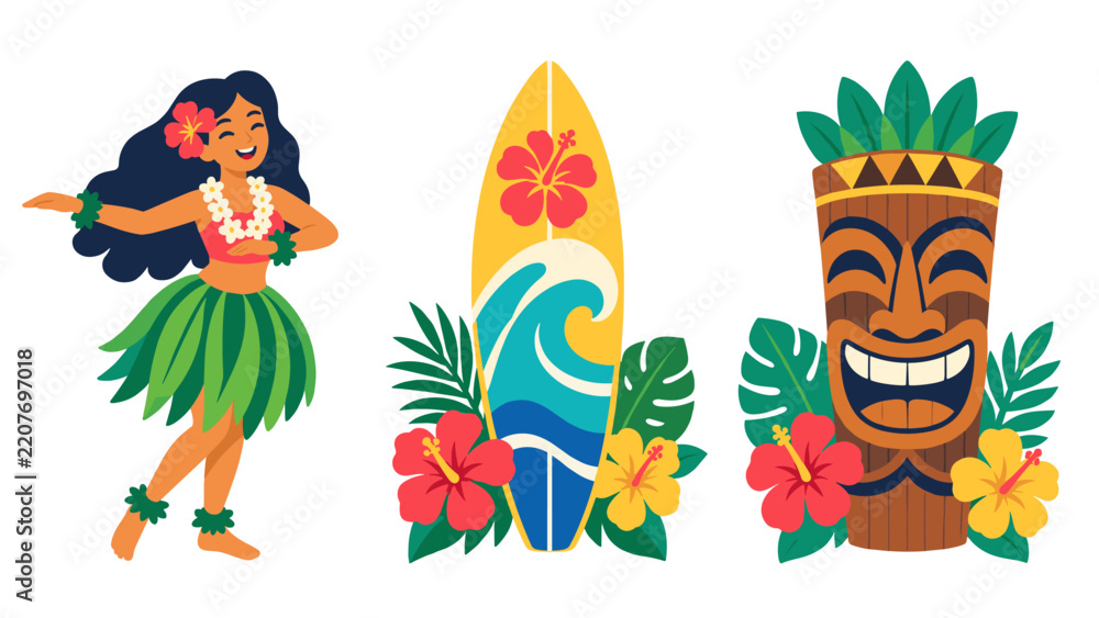 Fototapeta premium Hawaiian tropical items illustration