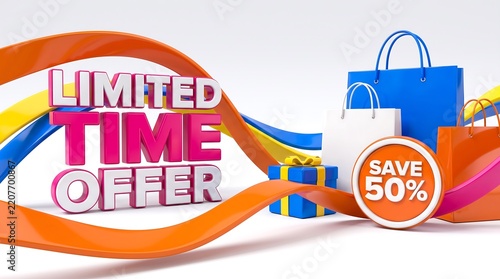 Limited time offer 3D text with shopping bags and gift box for retail sale