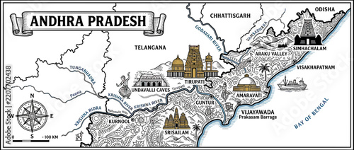Illustrated Map of Andhra Pradesh with Landmarks