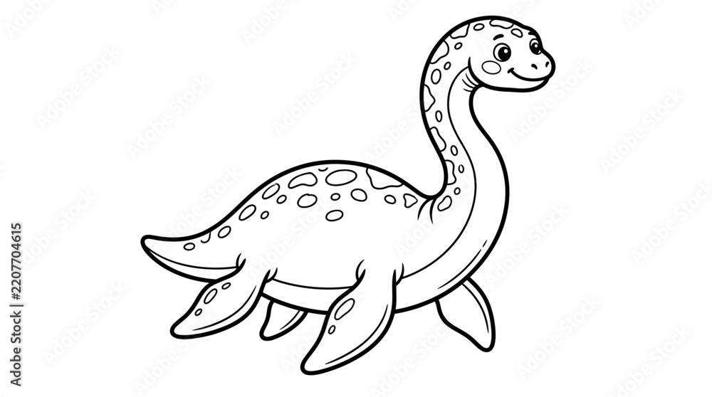 Fototapeta premium Cute cartoon plesiosaur isolated on white background
