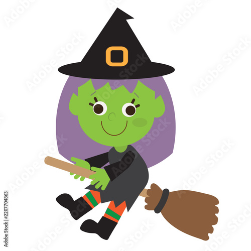 Halloween cute flying witch vector cartoon illustration