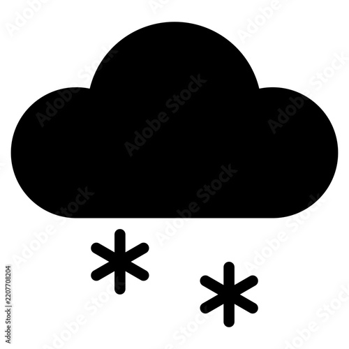 Flat style vector illustration of a light blue cloud with falling snowflakes, suitable for weather, winter, or seasonal design projects.