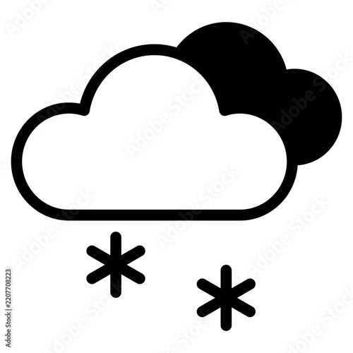 Flat style vector illustration of a blue cloud with two snowflakes beneath, representing weather or winter themes, suitable for seasonal or weather-related design projects.