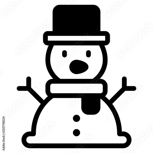 A simple flat-style vector illustration of a snowman with a top hat, carrot nose, and stick arms, suitable for winter holiday themes and seasonal designs.