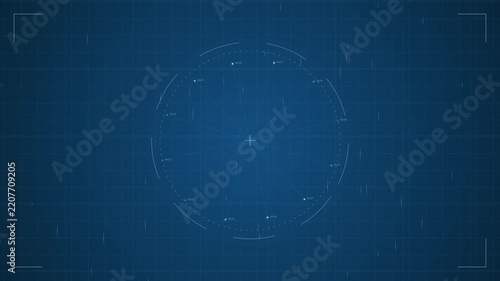 Abstract digital blueprint with grid lines and glowing data points forming a circular pattern, technological background