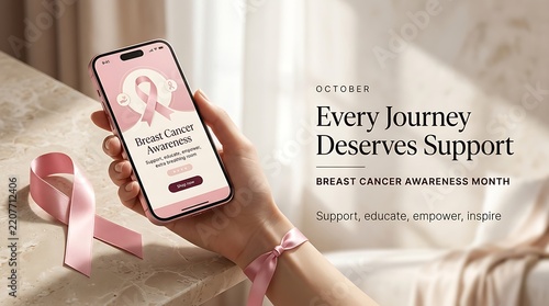 Breast Cancer Awareness Month Concept with Smartphone and Pink Ribbon