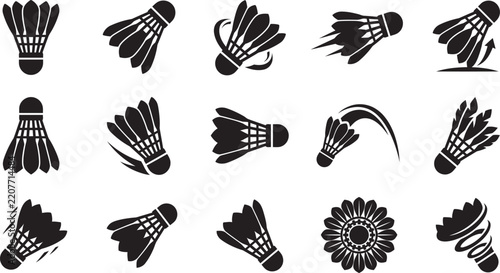 Badminton Shuttlecock Silhouette Icon Collection
