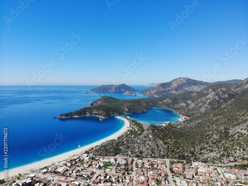 Turquoise lagoon beach and coastal town in southern Turkey