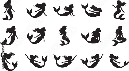 Mermaid Silhouette Fantasy Icon Collection