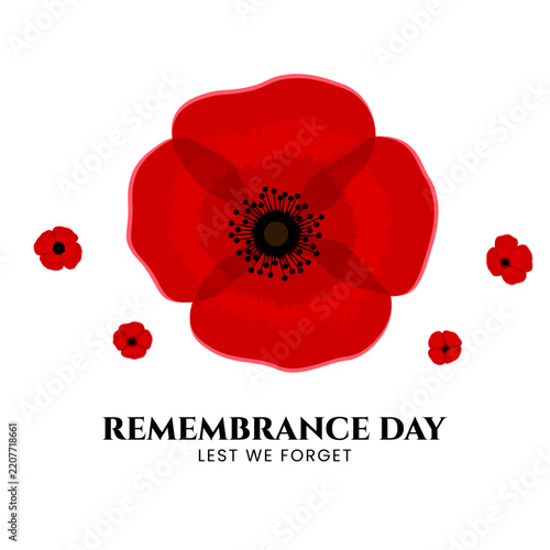 Remembrance day, lest we forget background with red poppy design. Vector illustration