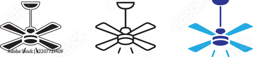 Set of ceiling fan icons, vector illustration of cooling appliances with light fixtures in different styles