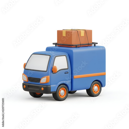 Blue delivery van carrying parcel on roof