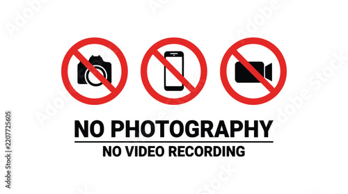 Photography icon set for restricted zones and no recording