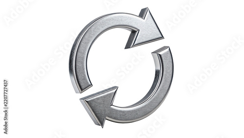 Glossy three dimensional silver metallic refresh sync arrow isolated on transparent background
