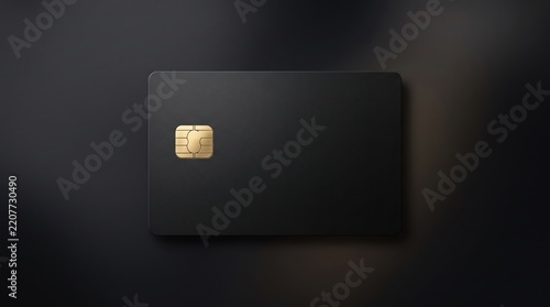 Luxury matte black credit card with gold chip, premium black payment card mockup, minimalist vip debit card template for banking finance