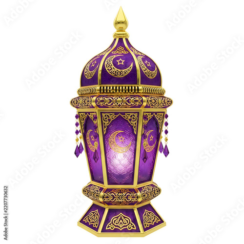 Purple ornate lantern with gold detailing and moon star design