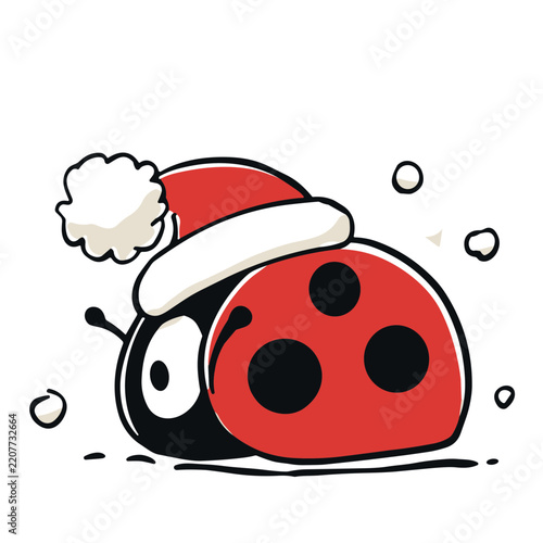 Cute Christmas Ladybug Wearing Santa Hat, Funny Red Holiday Insect Cartoon, Editable Vector Isolated on Transparent Background
