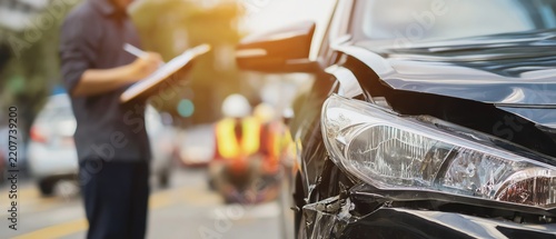 Accident report at a car crash scene.