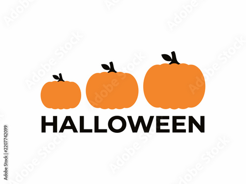Minimalist graphic design featuring three orange pumpkins of different sizes for Halloween celebration.