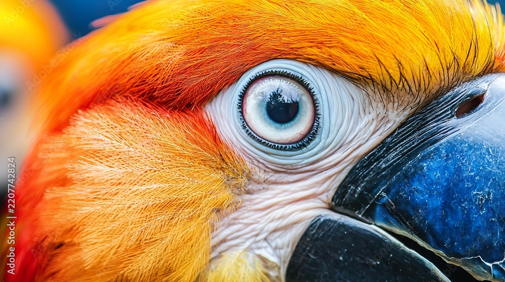 Fototapeta premium Detailed shot of a toucan's vibrant eye, clear, intelligent gaze