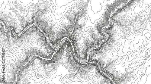Topographic map contour background showing abstract terrain, elevation lines, and geographical landforms in a minimalist design