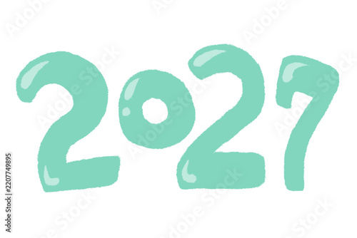 Obraz na płótnie 2027 数字 西暦 年 年数 年賀状 元日 新年 正月 緑 テキスト
