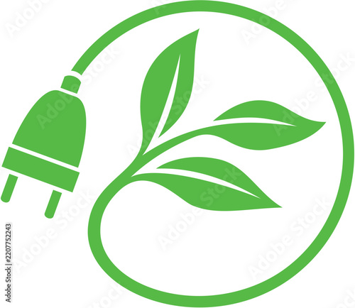 Green Energy Plug with Leaves Icon