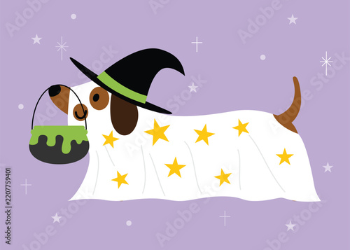 A cute Dog in Halloween costume cartoon illustration