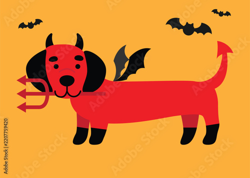 A cute Dog in Halloween costume cartoon illustration
