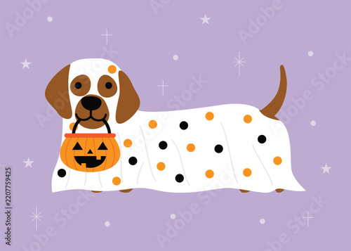 A cute Dog in Halloween costume cartoon illustration
