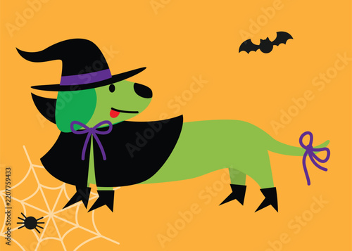A cute Dog in Halloween costume cartoon illustration