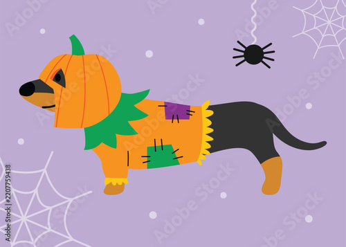 A cute Dog in Halloween costume cartoon illustration