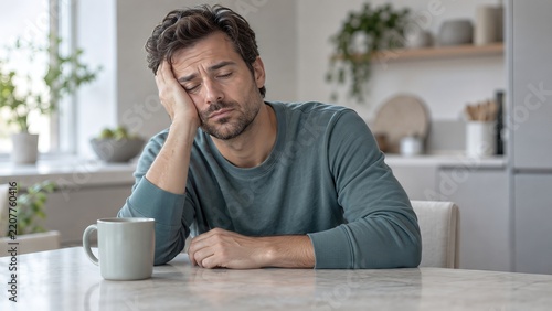 Tired Man With Coffee After a Poor Night of Sleep