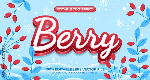 Red berry text effect. Berry editable text style effect. Fresh fruit juice text style effect. Vector illustration