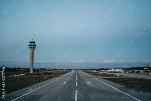 Airport runway with a drone incursion warning light