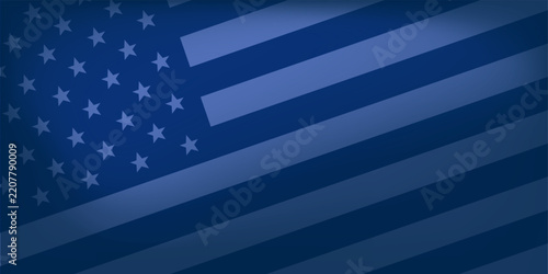 Abstract USA flag background featuring stylized stars and flowing diagonal stripes in deep blue tones. Patriotic American design with a modern gradient appearance and generous copy space, suitable for