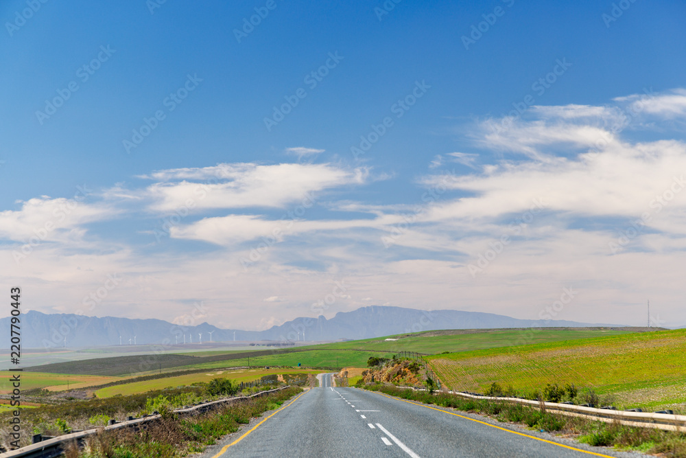 Obraz premium Asphalt road in South Africa surrounded by fields