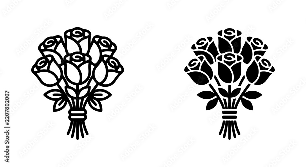 Fototapeta premium Bouquet of roses icons represent love, romance, and floral beauty for occasions and celebrations.