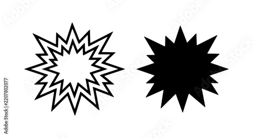 Explosion or starburst graphic element, shown in outline and filled versions.