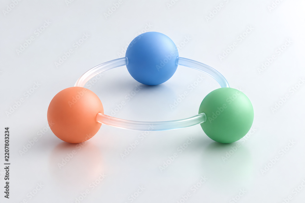 Obraz premium Three colored spheres connected by a shared ring