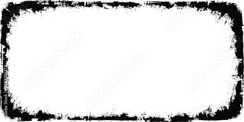 Rectangular grunge border frame with distressed black ink texture on white background
