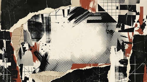 Premium Commercial Style Punk Poster Background With Red Black Torn Paper Collage