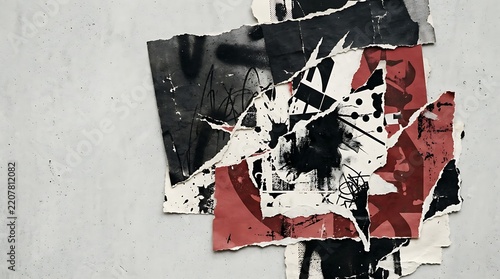 Modern 90s Punk Inspired Collage Background With Red Black Newspaper Scraps