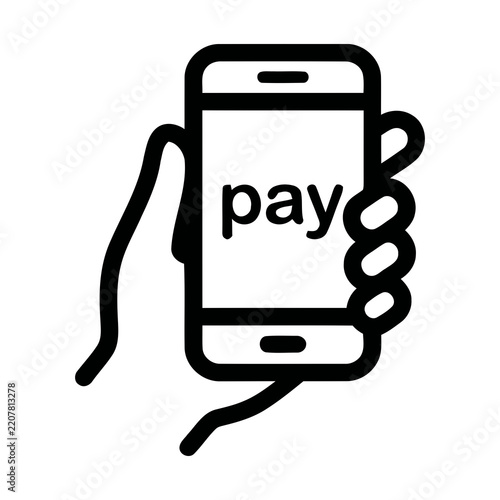 Minimalist Outline Hand Holding Smartphone Mobile Pay Finance Icon
