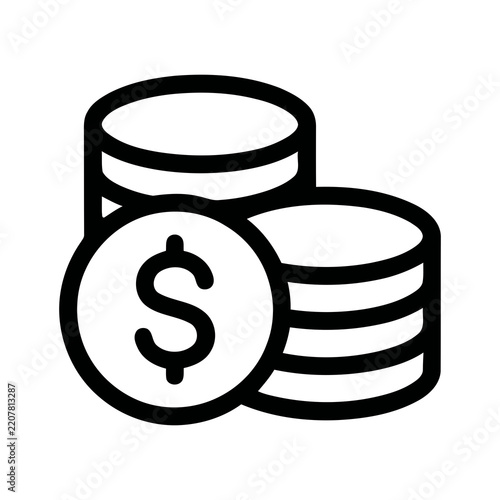 Minimalist Outline Money Coin Stack Finance Symbol Business Web Icon