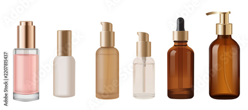 Premium Amber and Clear Cosmetic Bottle Mockup Vector Set