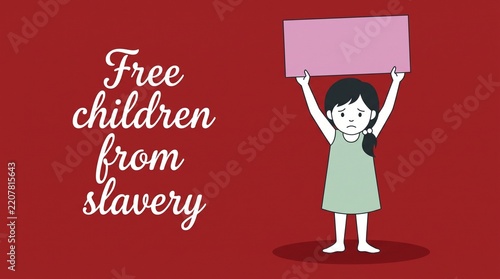 Sad girl holding a blank protest sign for human rights awareness campaign