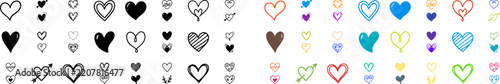 Various heart icons and romantic symbols for valentines day cards and wedding stationery decoration