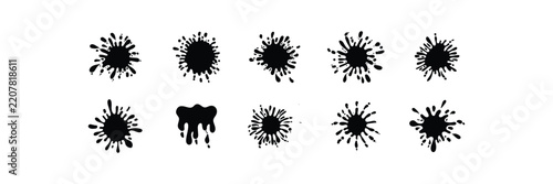 Black Ink Splatter, Paint Splash Collection Set. Abstract Blobs, Spots, Splatters, Graphic Elements . Useful for grunge backgrounds, creative compositions, print designs, and decorative artwork.