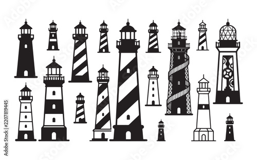 Diverse Collection Of Maritime Lighthouse Silhouettes